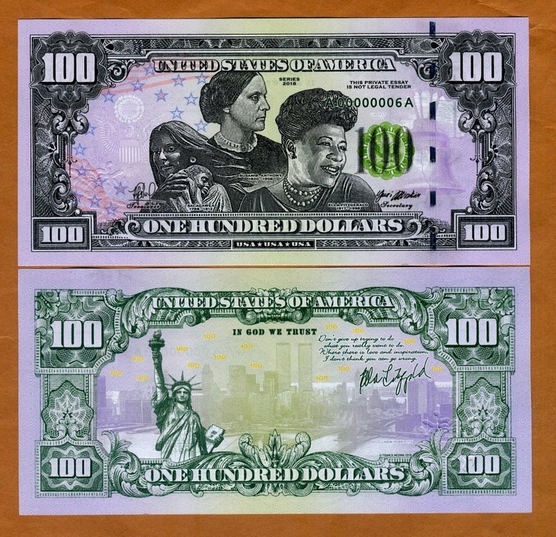 USA, $100, 2018, private Issue, Racial Unity, Stature of Liberty, Twin Towers