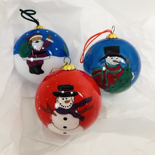 Li Bien Christmas Ball Ornaments Reverse Painted Glass Snowman Santa ...