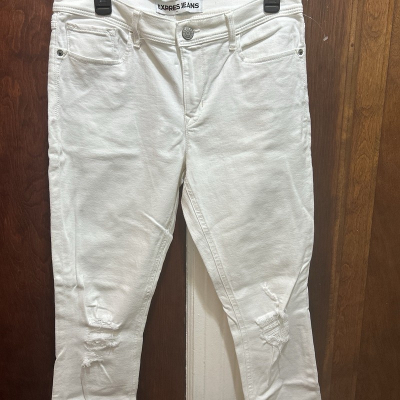 Express Women Distressed Jeans Cropped Mid Rise Jeans White 10