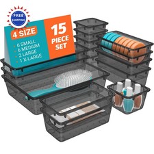 Drawer Organizer Set 15 PCS Clear Plastic Acrylic Storage Trays SpaceHacks Bins