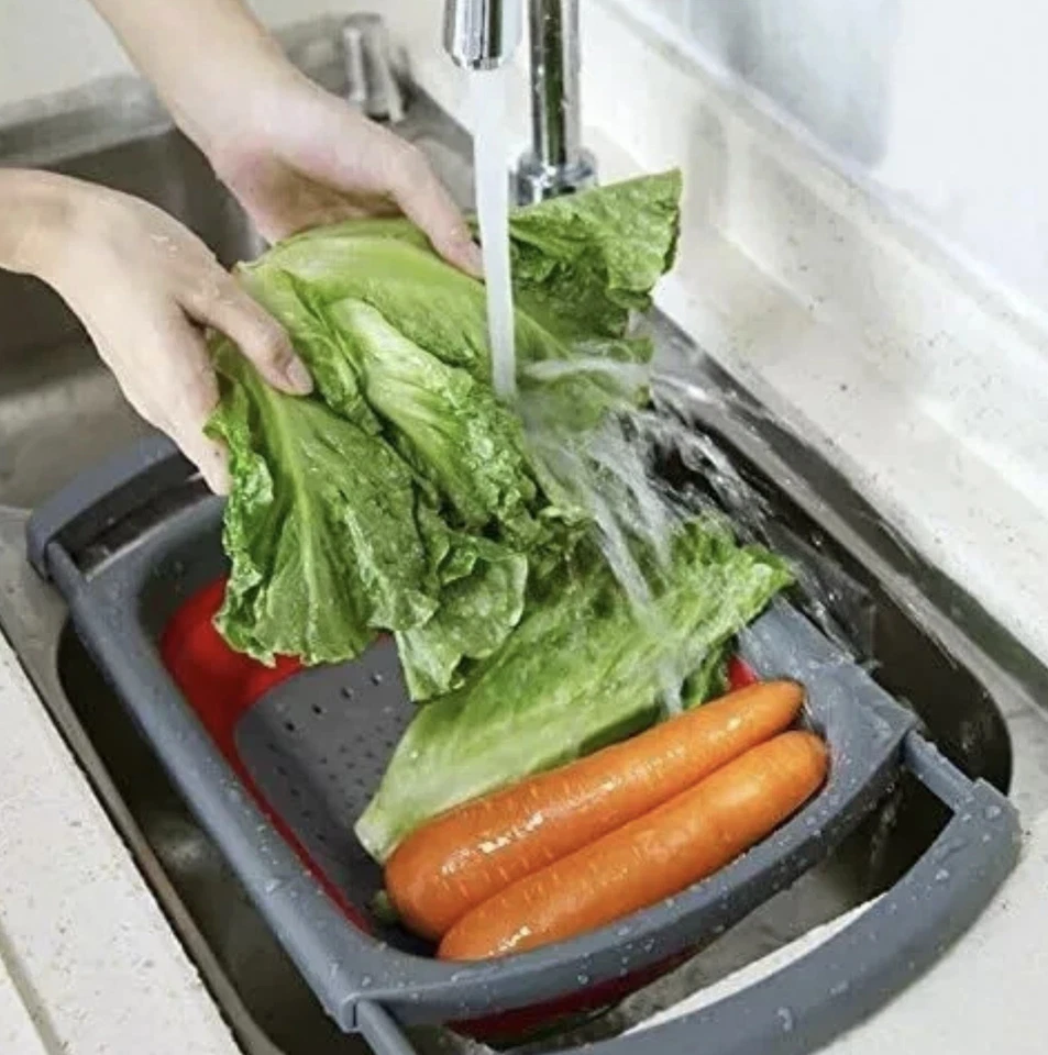 Colador Plegable Sobre el Fregadero Asas Extensibles Frutas Verduras Pasta Foto 4 de 4