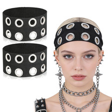 1 Pack Grommet Headband with Metal Holes, Studded Headbands, Eyelets Punk Black