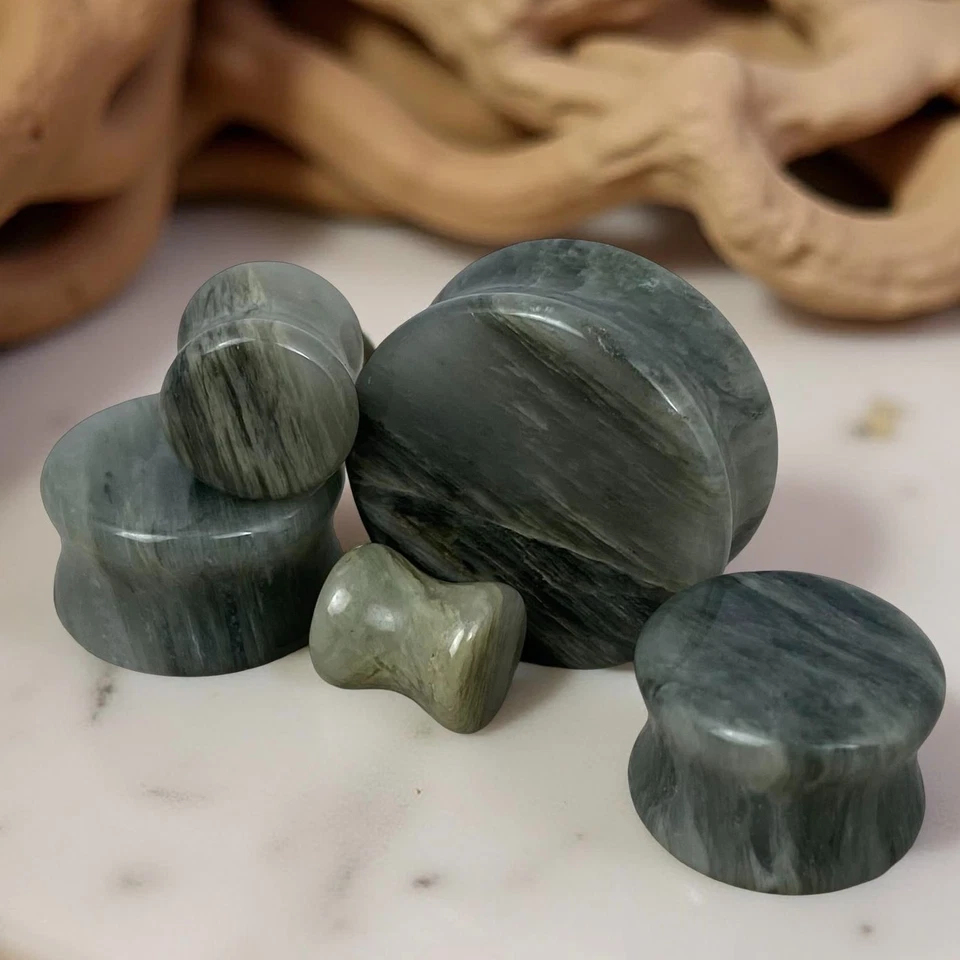 Juego de tapones de doble llamarada Green Line Jasper Stone (STN-646) medidores de oído ELIGE EL TAMAÑO Foto 2 de 4