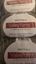 3-SKEINS-VALLEY YARNS WESTFIELD EXTRA FINE MERINO WOOL SILK YAK BLEND 50G  SAGE