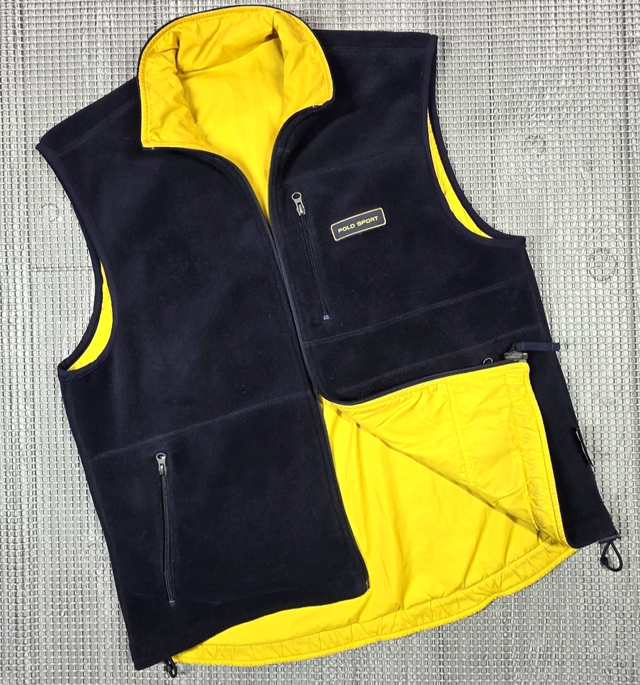 Chaleco Deportivo Polo Ralph Lauren De Colección L Amarillo Azul Reversible Polartec Fleece Cremallera Completa Foto 3 de 4