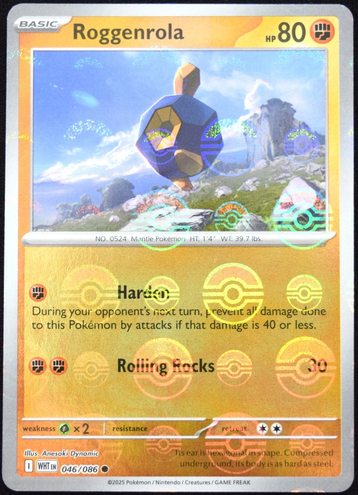 Pokemon TCG Roggenrola 046/086 White Flare Poke Ball Reverse Holo Common - LP