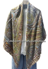 2025 Sallys 70% Cashmere & 30% Silk Paisley Print Double Face Scarf Shawl 53"