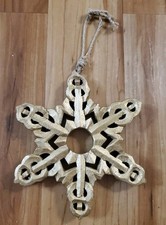 Hanging Wooden Snowflake Rustic Winter Christmas Holiday Gold
