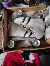 Vintage Roller Skates Metal Wheel White Used