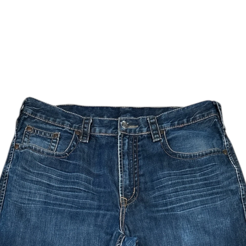 John B Stetson 1312 Modern Straight Leg Jeans Relaxed Mens 38x32 Whiskered Denim - Image 3 of 4