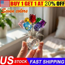 2026 Crystal Colorful Rose Flower Collectible Figurine Glass Flowers With Vase