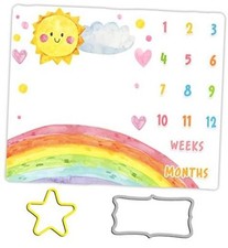 Cartoon Baby Monthly Milestone Blanket - 48x40in Sun Cloud Heart Shape Rainbow