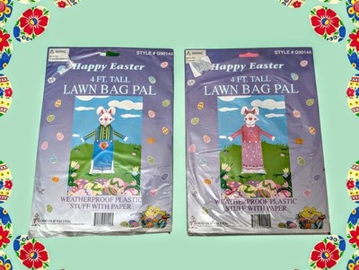 HAPPY EASTER 4 Foot Yard Decorative EASTER BUNNY Blue Pink Lawn Bag Pal Lot of 2