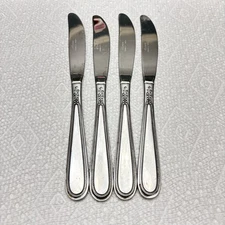 Rogers Beaded Elegance Stainless Table Knife 4 Knives Burnished Korea Vintage