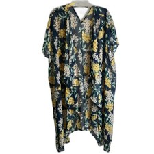 Navy and Yellow Floral Short Sleeve Kimono One Size