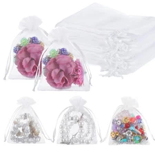 400 Pcs White Organza Gift Bags Jewelry Bags Drawstring, Little Mesh Gift Pou...