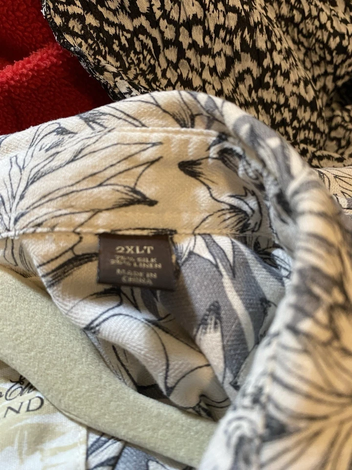 TASSO ELBA Men's Linen “Hawaiian Shirt Short Sleeves” Size 2XLT Ivory/Gray EUC - Image 4 of 4