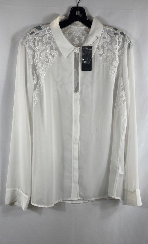 Guess Women's White Brocade Lace Eve Shirt L/S Sheer Button Up NWT Sz L