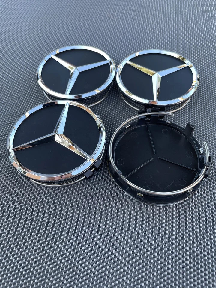 For Mercedes-Benz 4PCS/1Set 75mm Black Wheel Center Hub Caps Cover Badge Emblem Foto 2 de 4