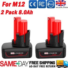 2x 8.0 Ah Battery For Milwaukee 12V for M12 XC 48-11-2402 Li-ion High output UK