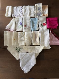 Vintage Lot of 23 Handkerchief Scarves Embroidered Linen Cotton Satin