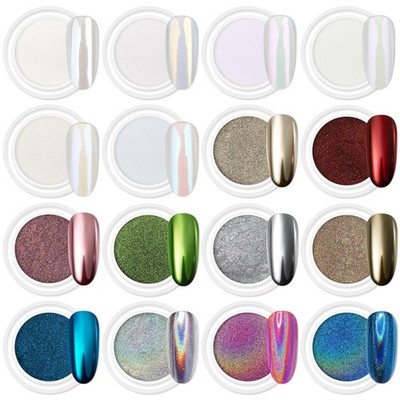 16 Colors Chrome Nail Powder Set Mirror Holographic Pigment for Gel Polish