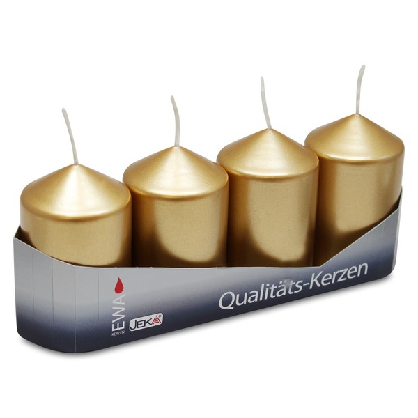 12Er Pack Stumpenkerzen Metallic Gold, Ca. 50 X 80 Mm (12X4 StüCk) Laternenkerze-image