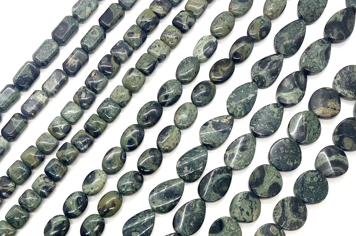 Natural Green KAMBABA JASPER Rectangle Oval Square Twisted Teardrop Circle 16in.