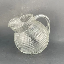 Anchor Hocking Vintage Manhattan Glass Ribbed Tilted Ball Pitcher