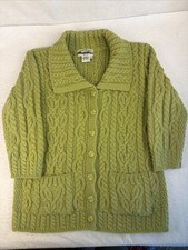 Vintage Aran Crafts Merino Wool Irish Cable Knit Fisherman Cardigan Sweater Med