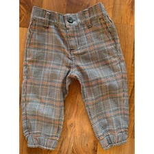 Janie and Jack Boys Plaid Jogger Pants Grey Brown Orange Glen Check 6-12 Months