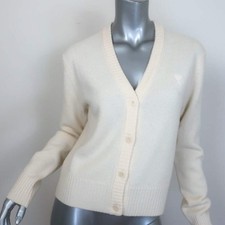 AMI Paris Ami De Coeur Embroidered Cardigan Cream Virgin Wool Size Large