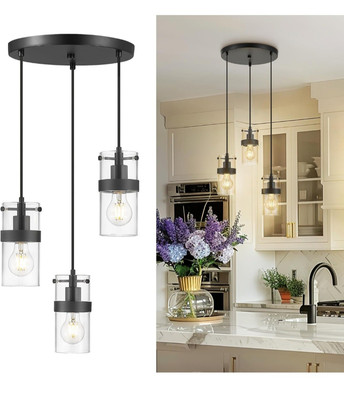 LMS 3-Light Mid Century Cluster Pendant Light, Matte Black Pendant Light...