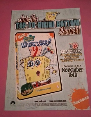 Spongebob Squarepants Where's Gary Nickelodeon Vintage Print Ad 2005 8X11