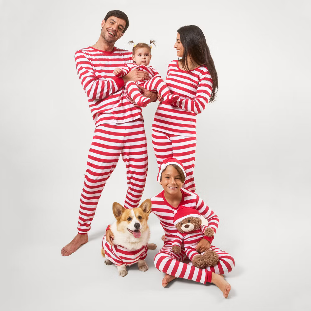 Leveret Mens Two Piece Cotton Matching Family Pajamas Striped Red - White