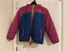 Eddie Bauer girls Reversible HOOD Jacket Med 10/12 Brown Sherpa Magenta Puffer