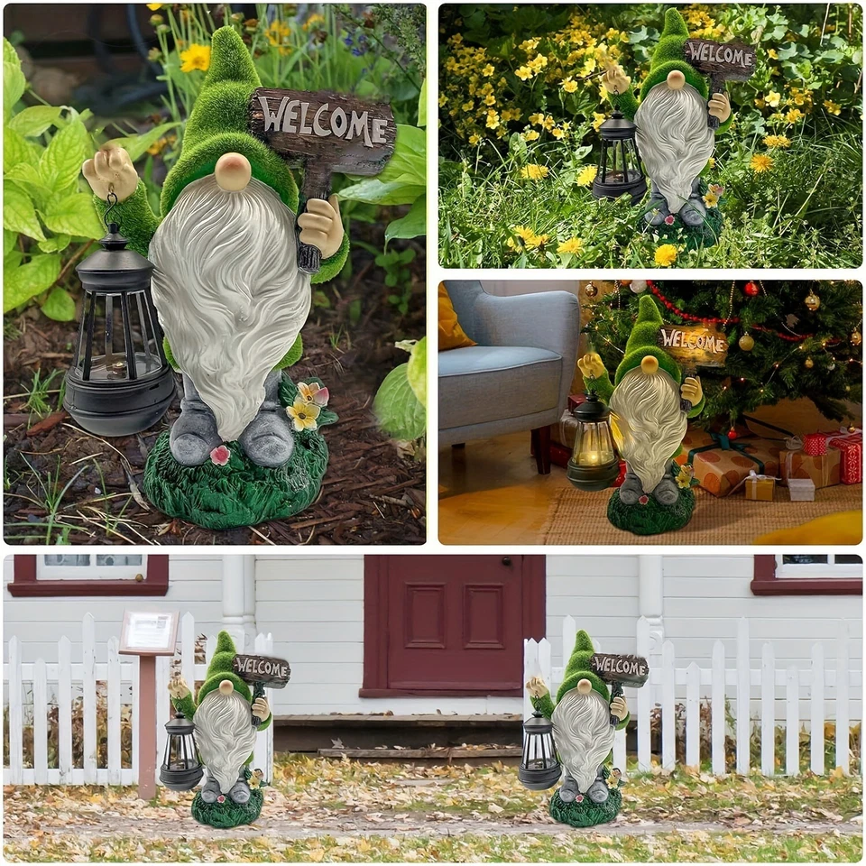 Resin Gnome Statue Outdoor Decor LED Lights Firework Solar Gnomes Gar Waterproof - Image 2 of 4