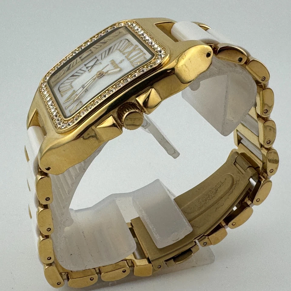 Peugeot Japón Reloj Cuarzo Unisex Tono Dorado Blanco Cuadrado Analógico Batería Nueva 7.25" Foto 4 de 4