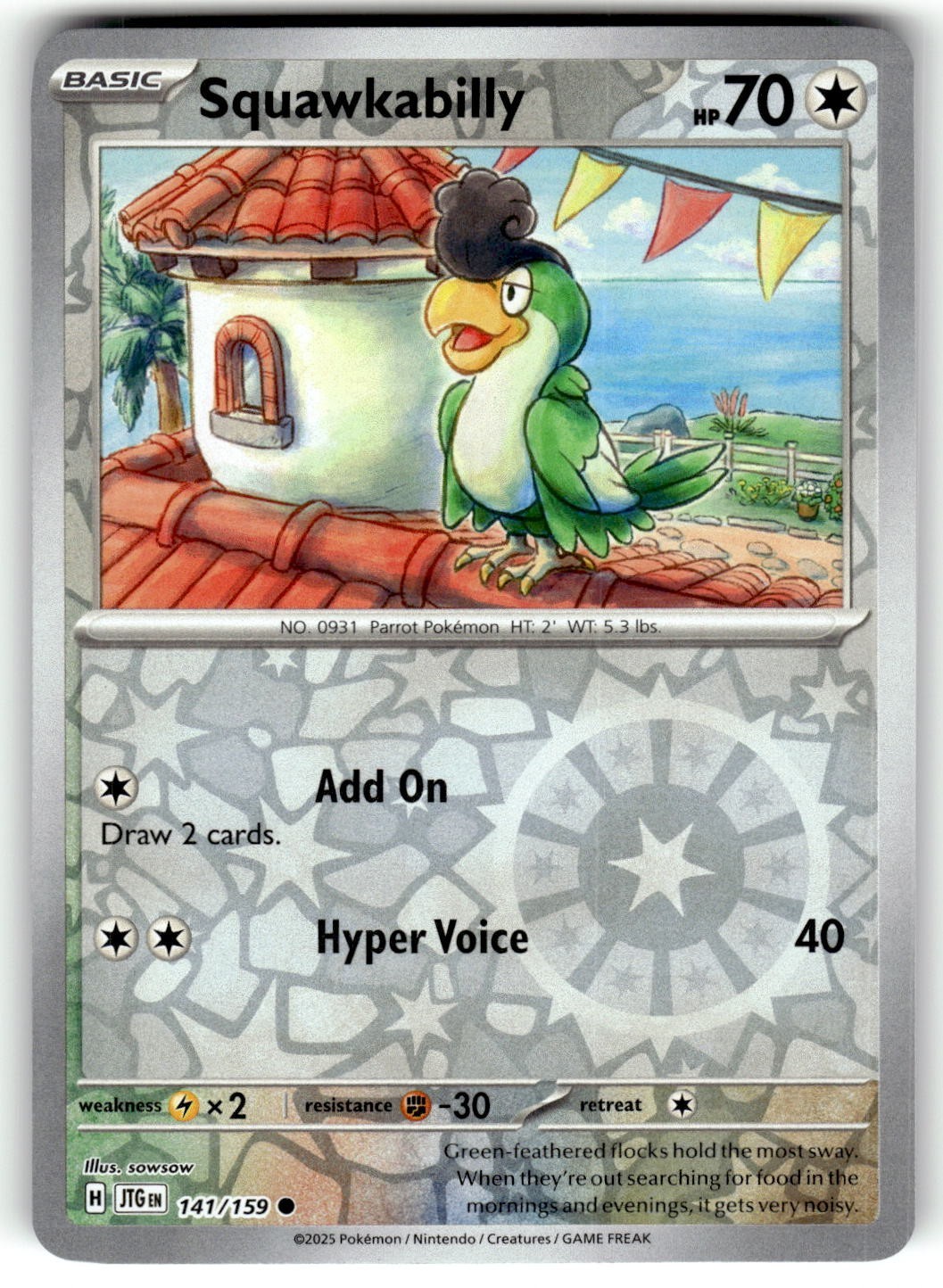 Pokemon SV09 Journey Together Card Squawkabilly 141/159 Reverse Holo