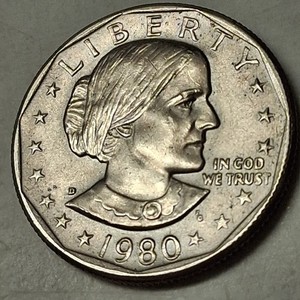 1980 D Susan B Anthony Dollar coin filled in D Die Error in eye. 