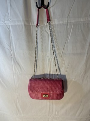 ELA Pink Woven Shoulder Bag with Gold Chain Turn Lock Classic Style