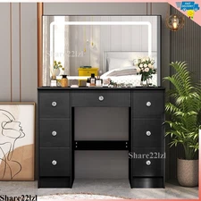 Vanity Table Set w/ LED Lighted Large Mirror Makeup Dressing Table Dresser Desk