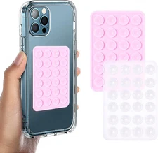 Suction Phone Case Mount, 2Pcs Silicone 2Pcs-Light Pink+Transparent 