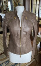 ESCADA Leather Lt Brown Moto Jacket Sz 36 US ...