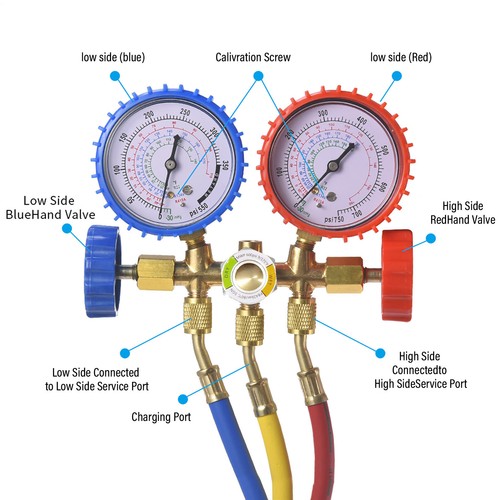 AC Manifold Gauge Set 3-Way Fit R134A R22 R12 R502 Refrigeration Charging - Picture 4 of 9