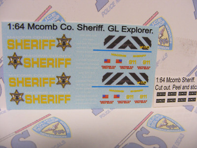 Mcomb County MI Sheriff 1:64 Water Slide Decals For GL Ford Explorer