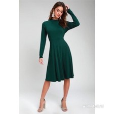 Lulu's Maliyah Forest Green Long Sleeve Skater Midi Dress XL