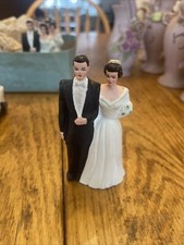 Cake topper matrimonio sposi in gesso vintage fiori verdi nero tux