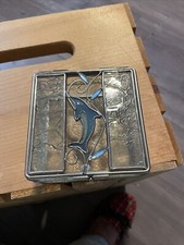 Stained Glass Blue With Dolphin. Square Hinged Trinket Box. 4x4