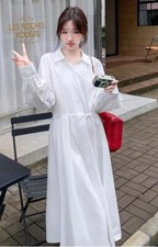 Women's New French Lazy lapel long sleeves solid color Leisure Loose Midi dress 